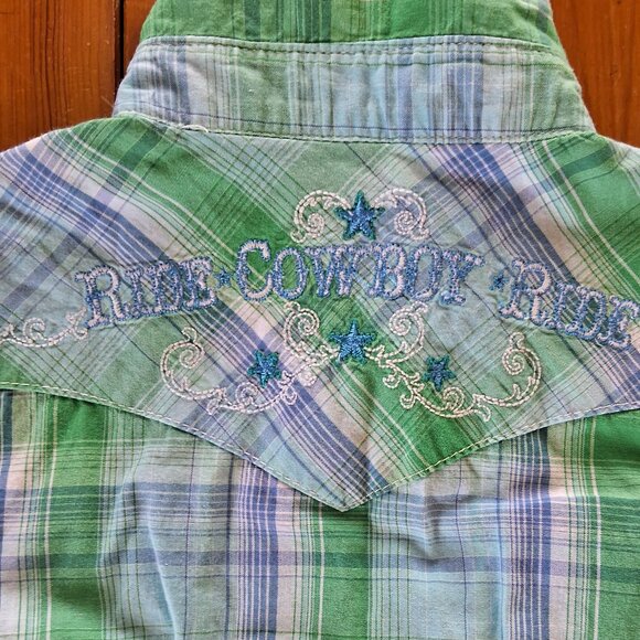 Wrangler Baby Rodeo Vintage Western Embroidered Plaid Shirt - Picture 2 of 10